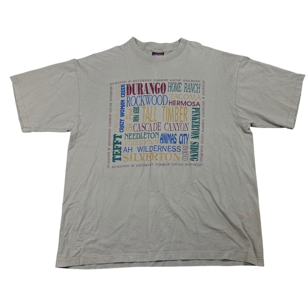 Vintage Durango Silverton Narrow Gauge Railroad T-Shirt Soffe XL Tan Colorado